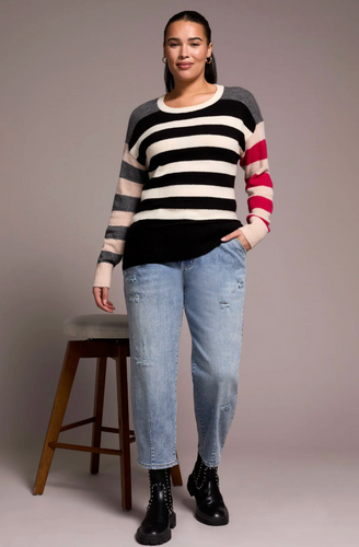 Soft Knit Combo Striped Boat Neck Sweater