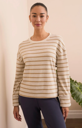 Long Sleeve Stripe Crew Neck Brush Knit Top