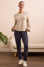 Long Sleeve Stripe Crew Neck Brush Knit Top
