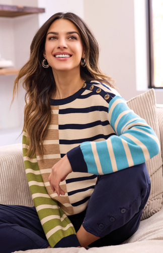 Multi Stripe Lightweight Crew Neck Swater