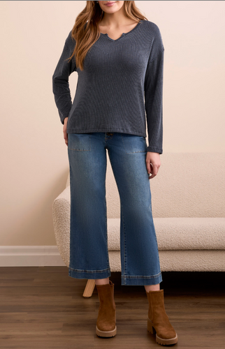 Long Sleeve Notch Collar Top