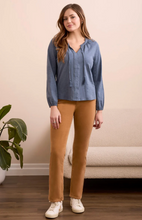 Tassel-Accent Split Neck Top