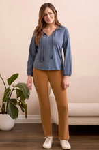 Tassel-Accent Split Neck Top
