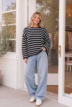 Striped Drop Shoulder Crew Neck Sweater Pullover