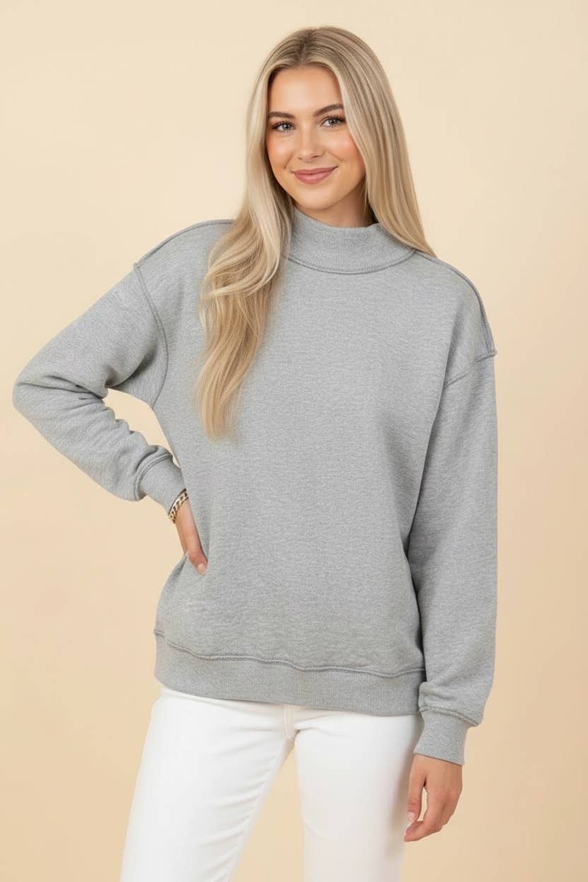 Oversized Mock Neck Exposed Seam Pullover
