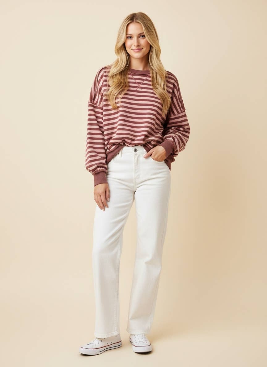 Striped Drop-Shoulder Pullover Shirt