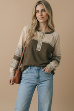 Round Neck Floral Color Block Top
