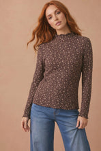 Floral Embossed Rib Frilled Merrow Hem Top