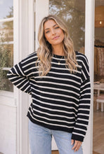 Striped Drop Shoulder Crew Neck Sweater Pullover
