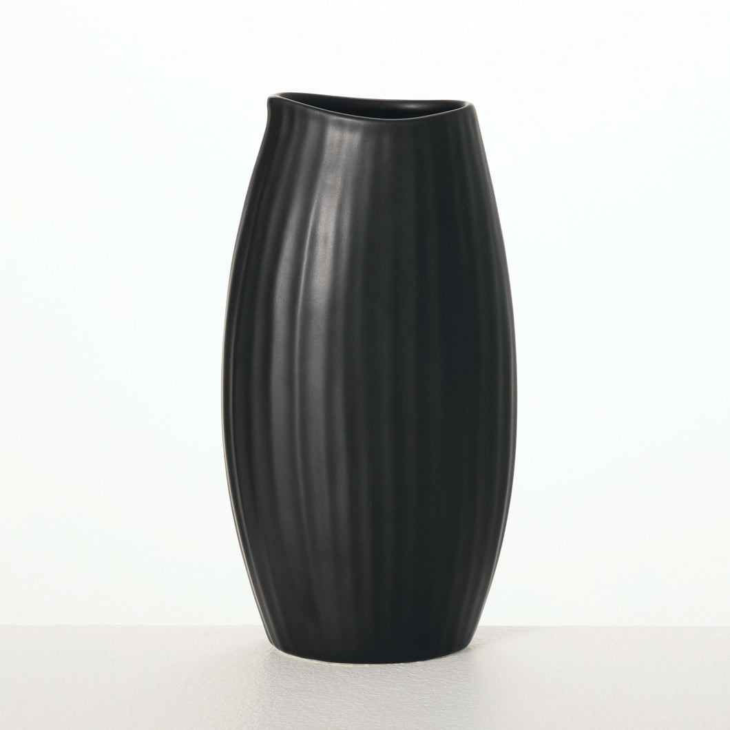 Modern Black Ribbed Vase
