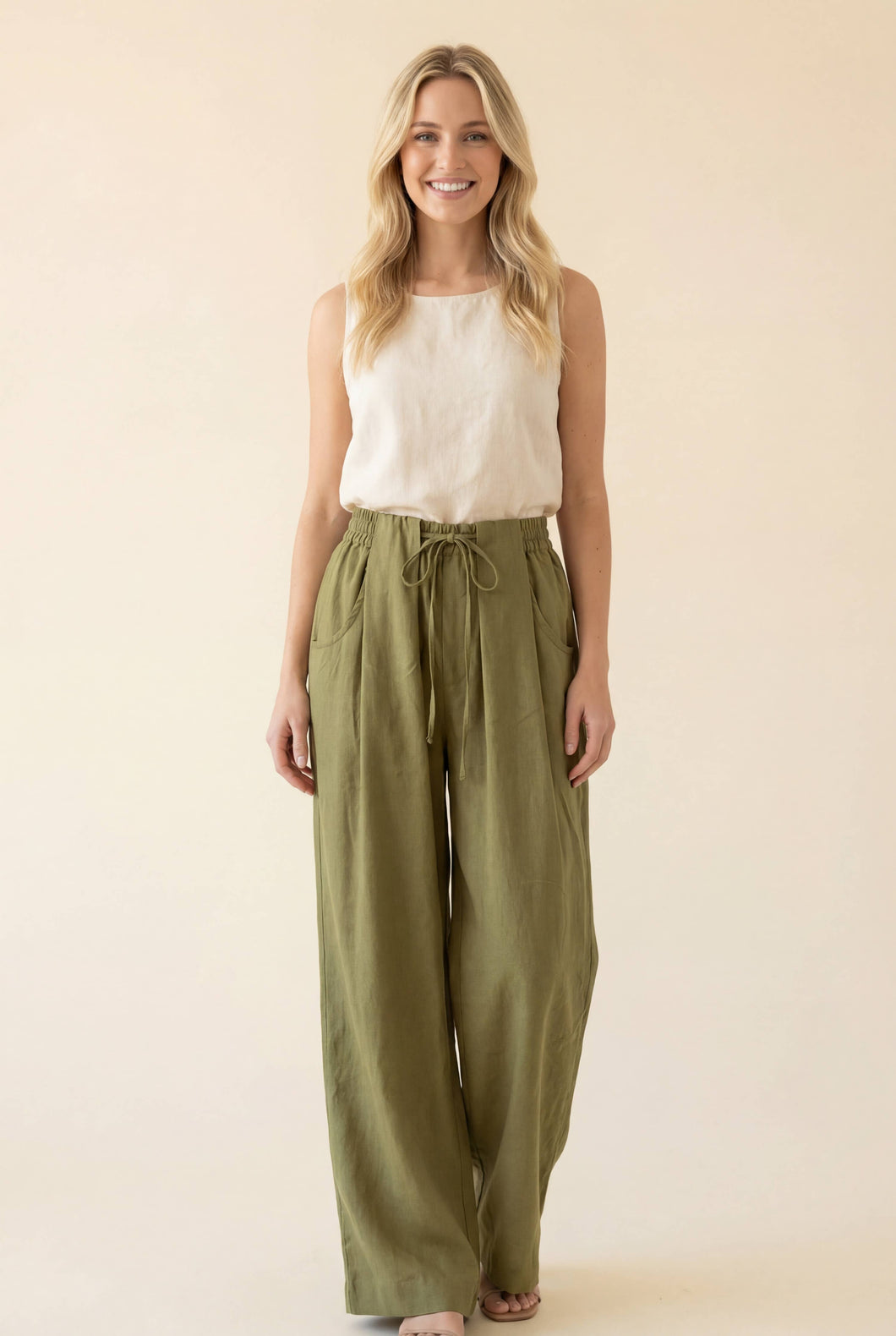 High-Waisted Wide-Leg Drawstring Pants