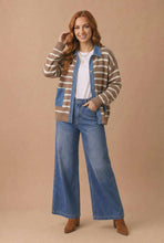 Denim Button Down Stripe Sweater Cardigan