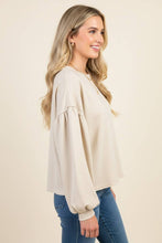 Puff-Sleeve Henley Knit Top