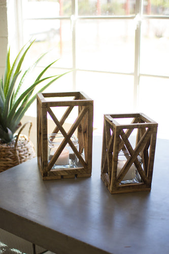 Recycled Wooden Lanterns with Glass Insert