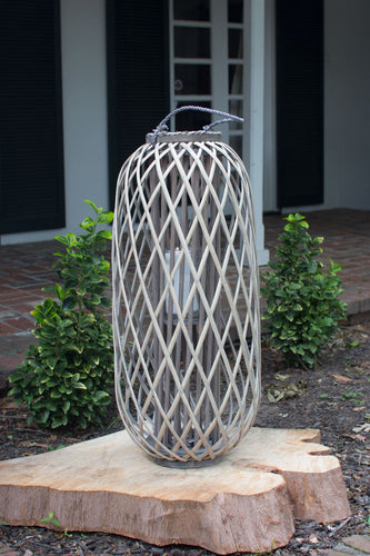 Tall Grey Willow Lantern w/ Glass (X-Large)