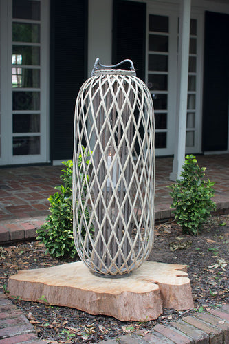 Tall Grey Willow Lantern w/Glass (Large)