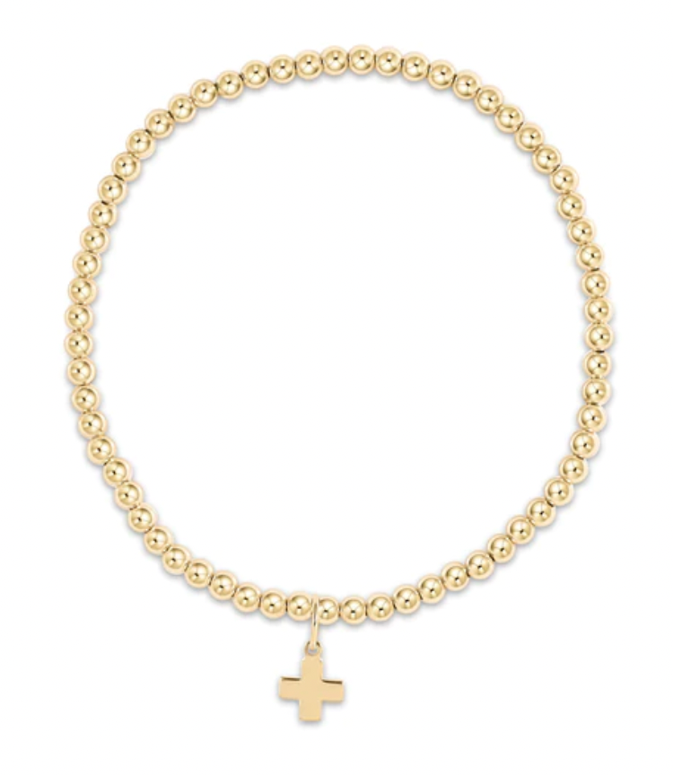 Classic Gold 3mm Bead Bracelet - Signature Cross Gold Charm