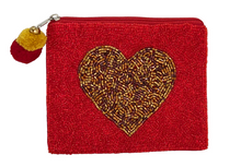 Red Heart Beaded Pouch