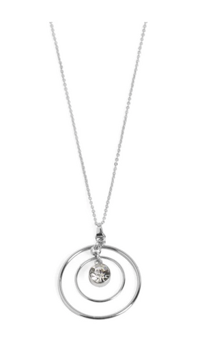 Silver Double Circle with Stone Necklace