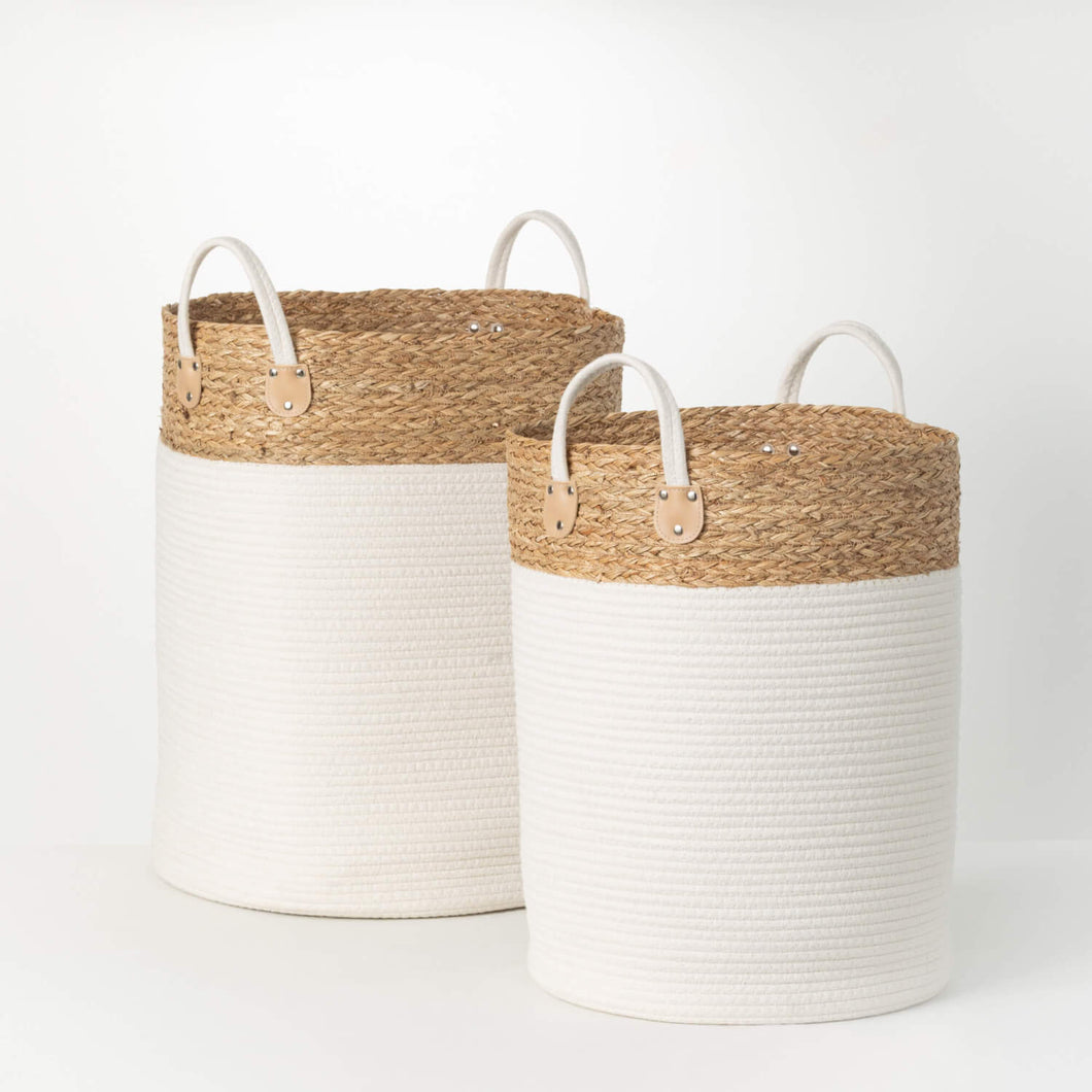 Rattan and Canvas Handled Baskets